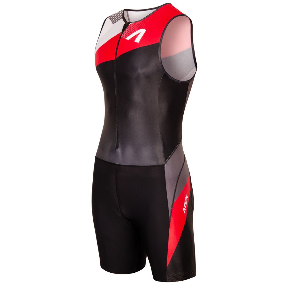 Triathlon Suit Without Sleeves   5435red Tri Kombineza Predni Zip REVOLT RED Side 